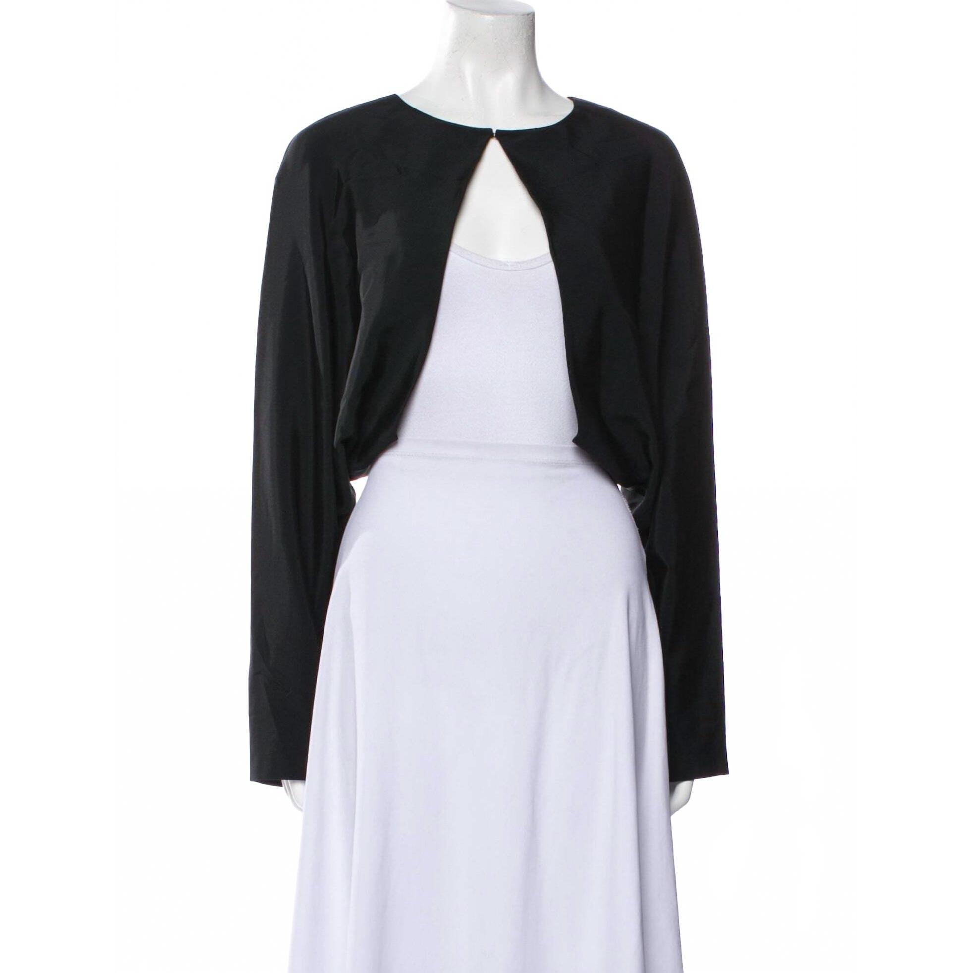 New Lafayette 148 Georgette Cutaway Bolero Blouse In Black